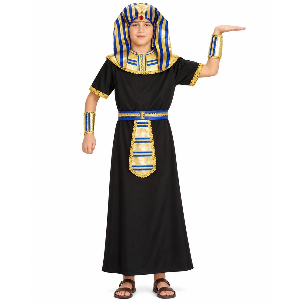 Franco Pharaoh Costume Kids Large 12-14 Black Gold Egyptian King Tut 49725